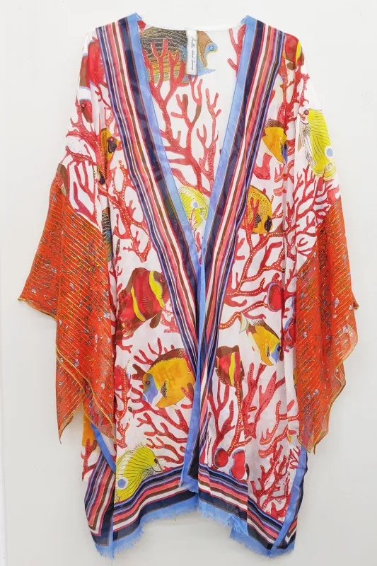 Sea of Belief Hand-Embellished Kimono sold by Aratta