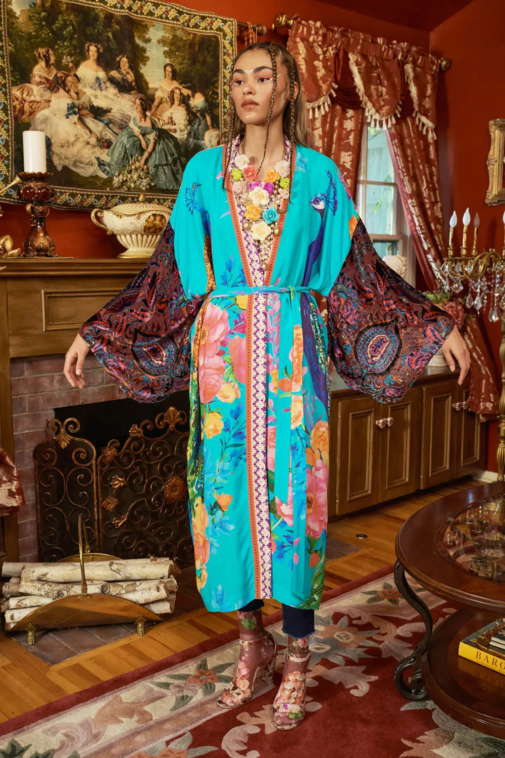 Fantasy Aqua Peacock Kimono sold by Aratta product image thumbnail 2