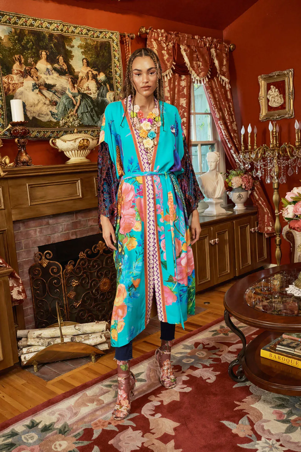 Fantasy Aqua Peacock Kimono sold by Aratta product image thumbnail 4