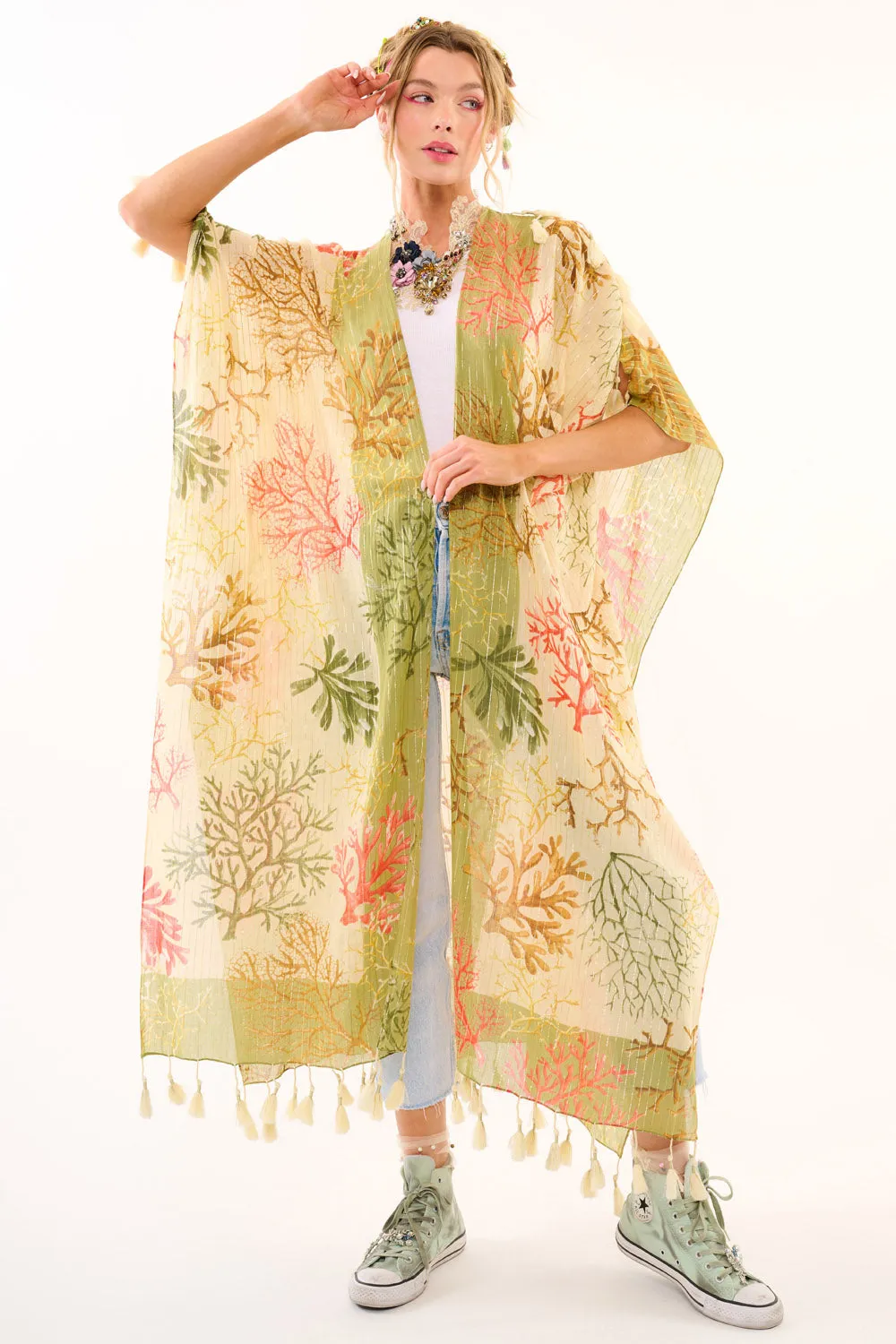 Coral Fields Kimono sold by Aratta