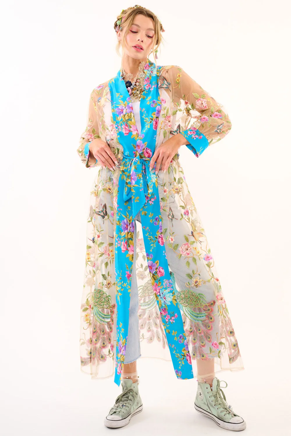 Garden of Eden Embroidered Mesh Duster sold by Aratta