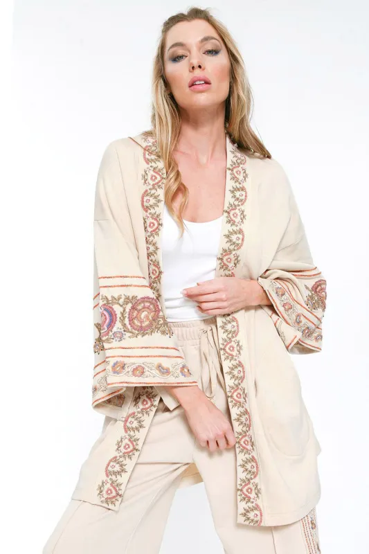 Juliette Embellished French Terry Kimono Jacket sold by Aratta