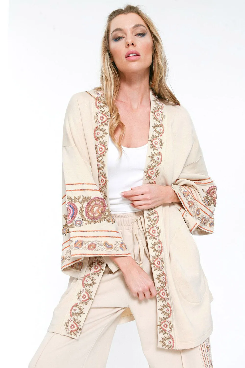 Juliette Embellished French Terry Kimono Jacket sold by Aratta