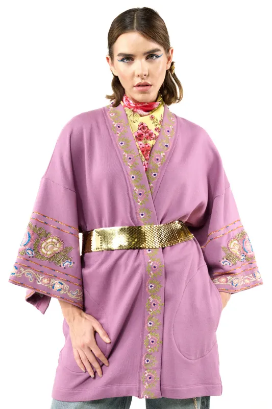 Juliette Embellished French Terry Kimono Jacket sold by Aratta
