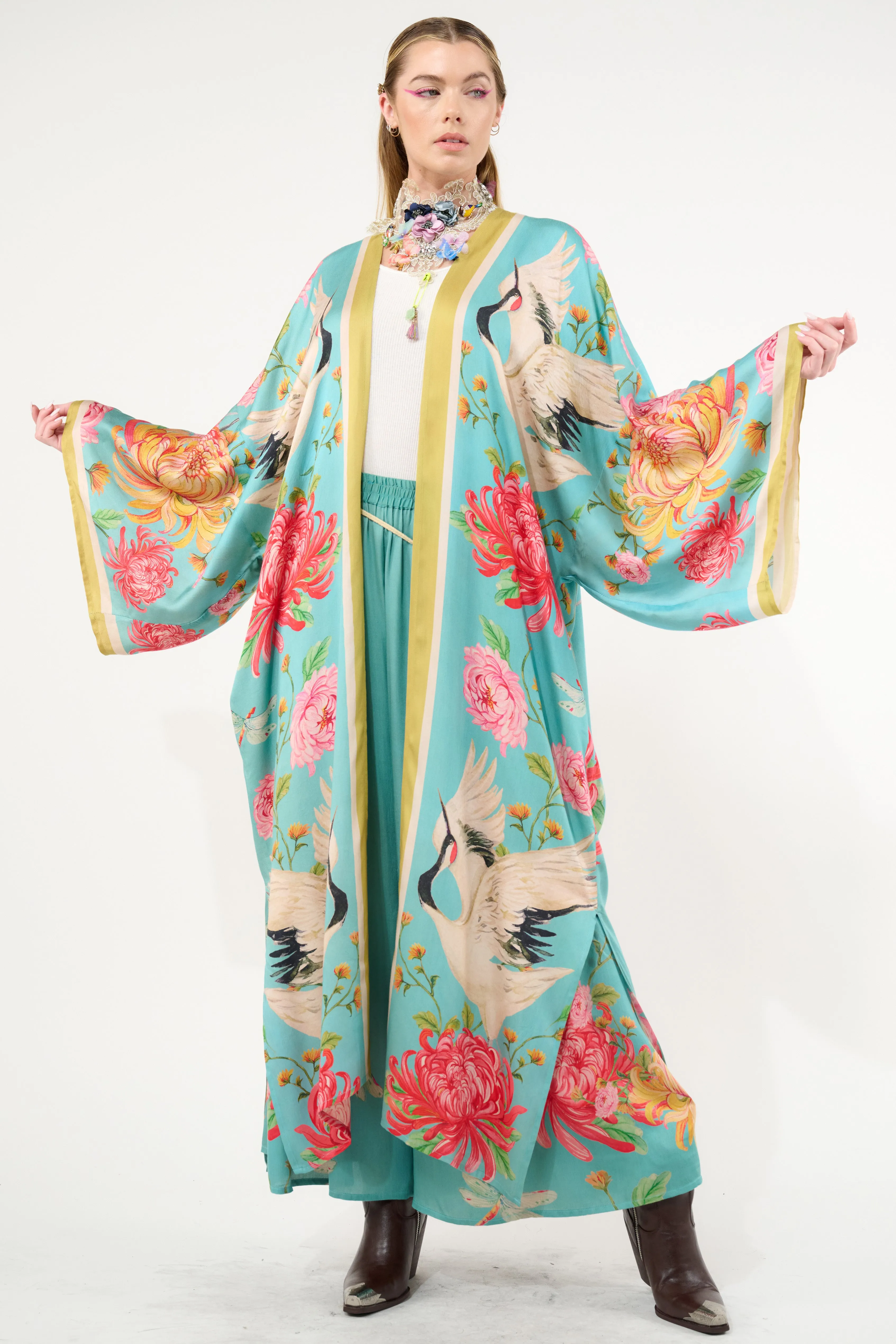 The Legend Of The Crane Maxi Kimono sold by Aratta