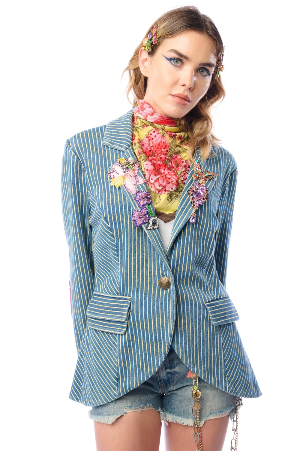 Alaia Stripe Embellished Denim Blazer sold by Aratta product image thumbnail 4