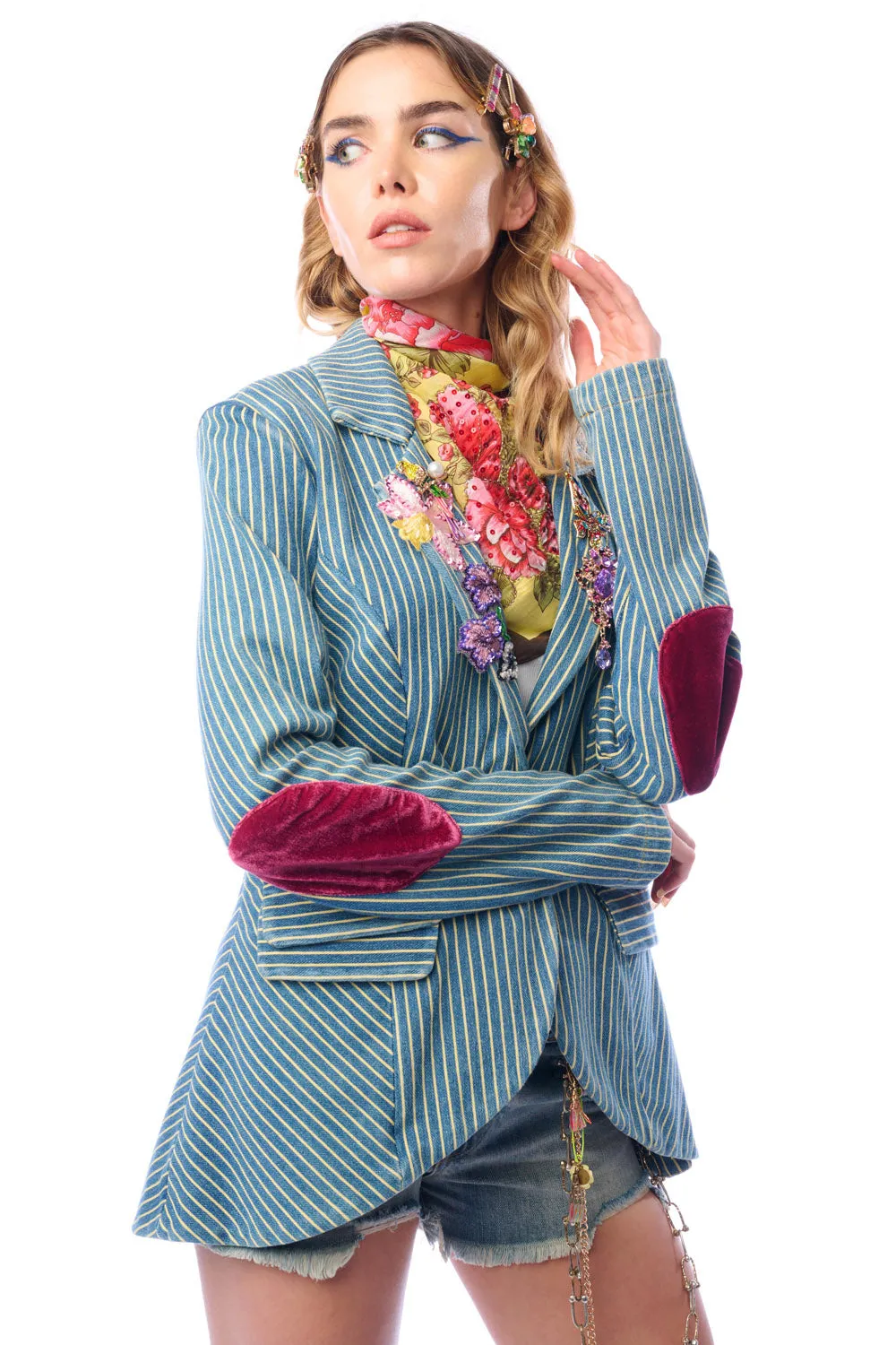 Alaia Stripe Embellished Denim Blazer sold by Aratta product image thumbnail 5