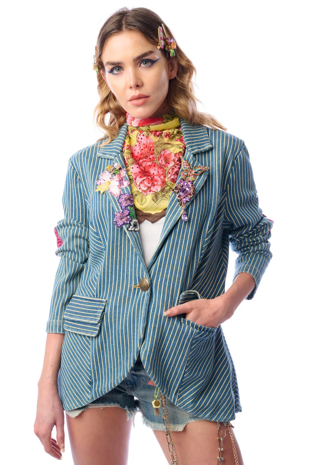 Alaia Stripe Embellished Denim Blazer sold by Aratta product image thumbnail 3