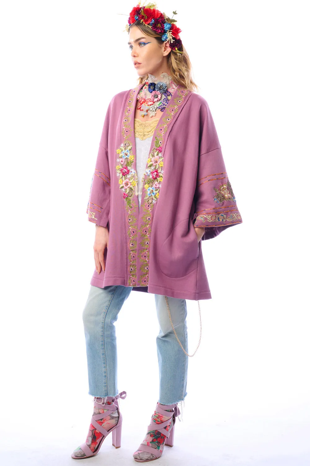 Juliette Embellished French Terry Kimono Jacket sold by Aratta product image thumbnail 5