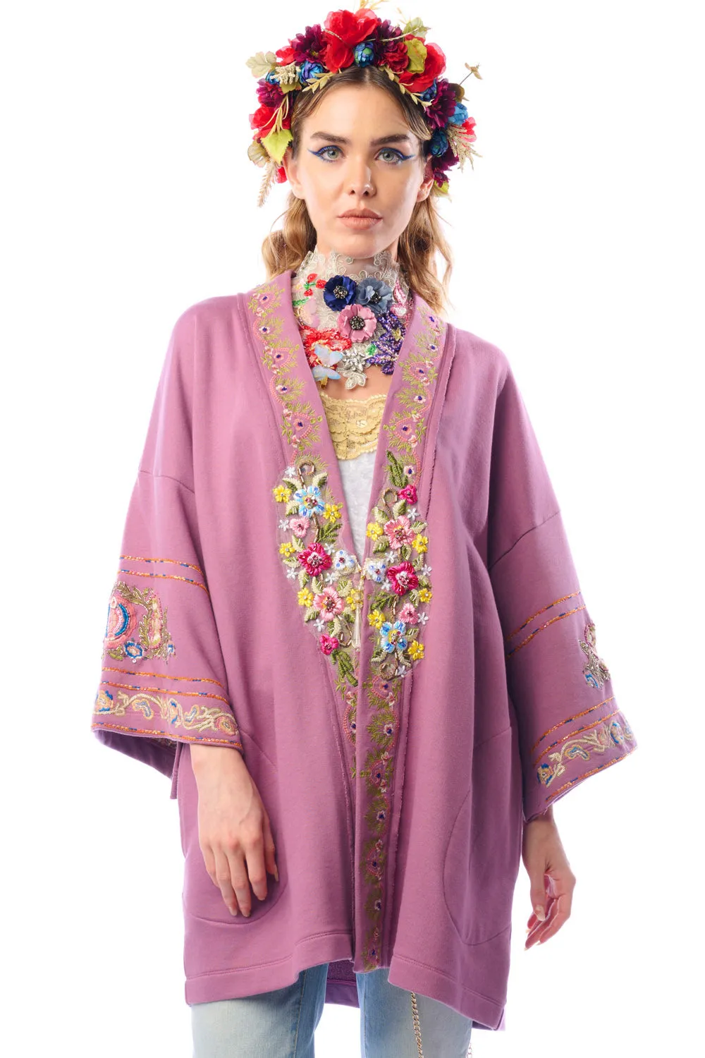 Juliette Embellished French Terry Kimono Jacket sold by Aratta