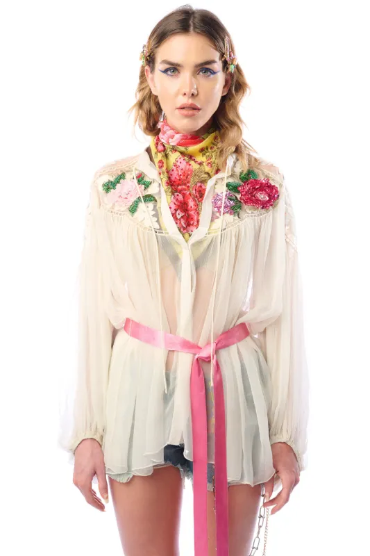Amora Chiffon Hand - Embellished Blouse / Top sold by Aratta