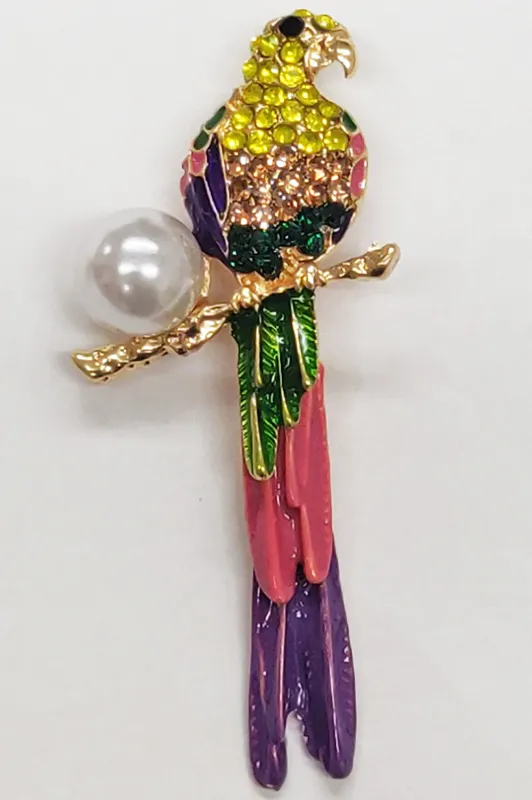 Parrot On The Pearl Branch Pin sold by Aratta