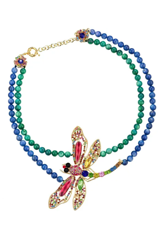 Dragonfly Agate Statement Necklace made by Aratta
