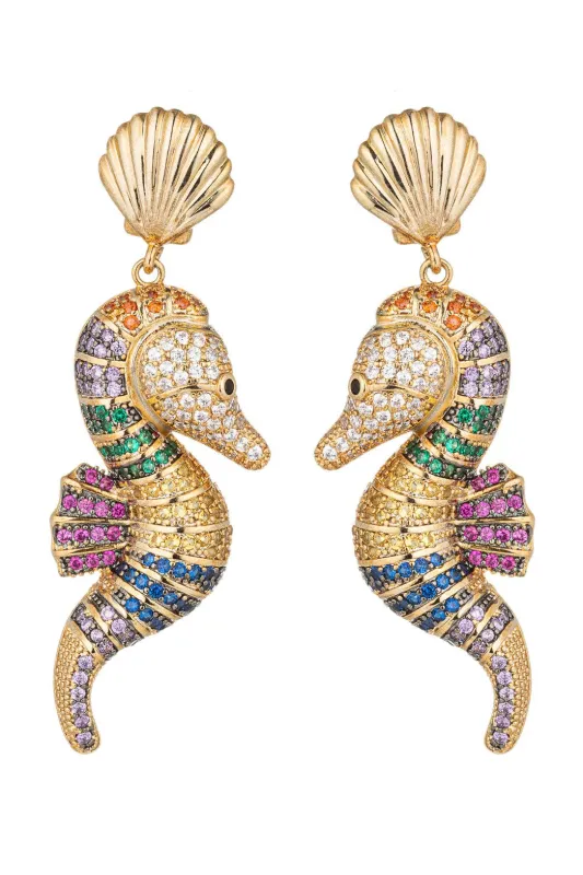 Sea Horse CZ Drop Earrings made by Aratta
