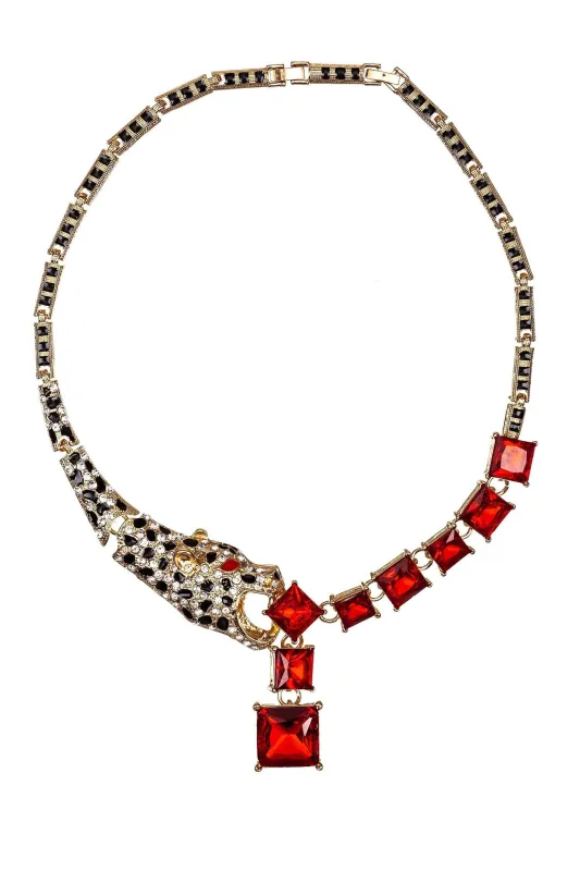 Lynx Necklace: Gold/Red made by Aratta