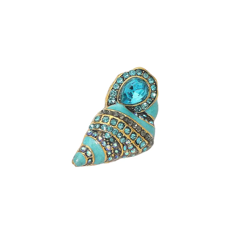 Gold Dipped Rhinestone Pave Seashell Pin Brooch: Turquoise made by Aratta