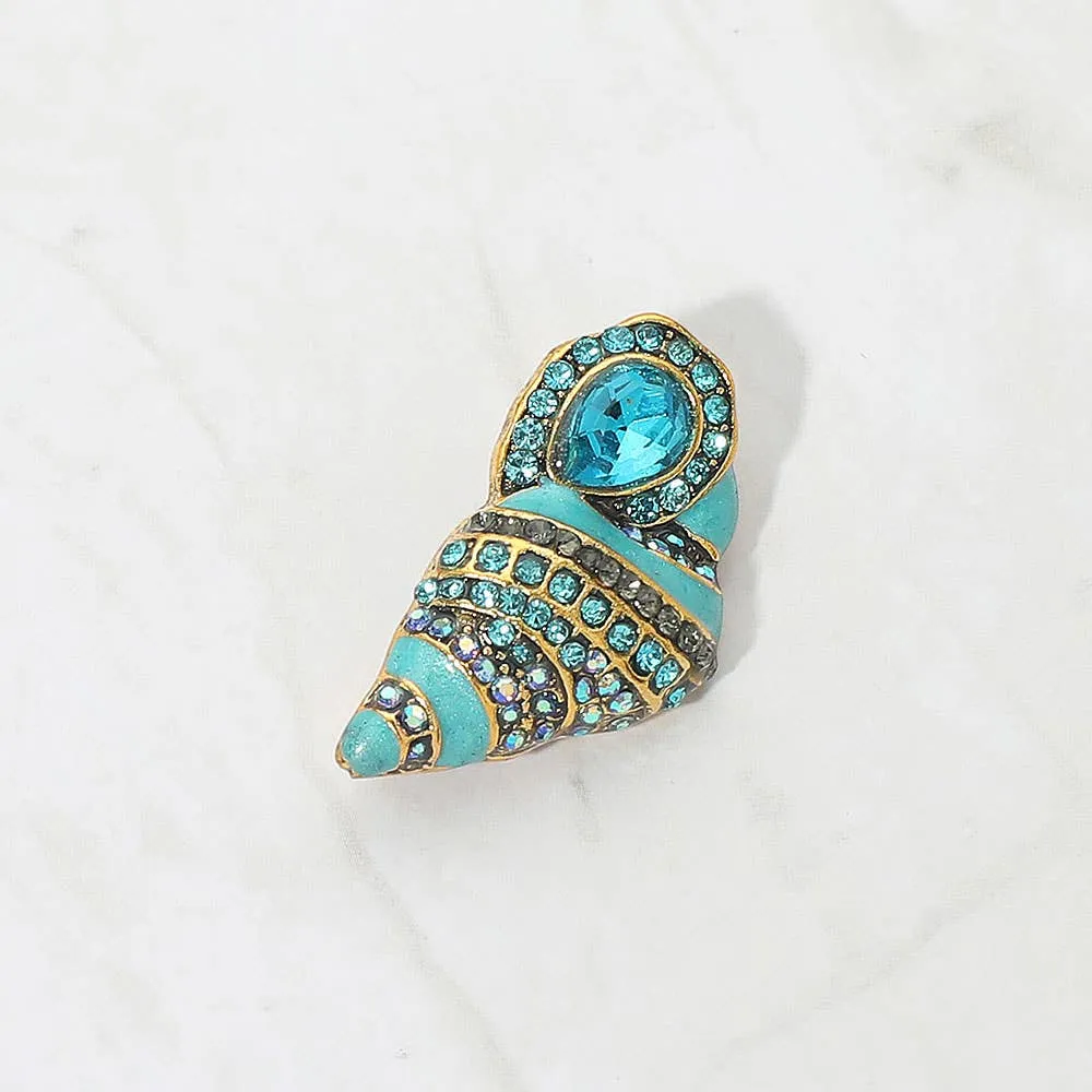Gold Dipped Rhinestone Pave Seashell Pin Brooch: Turquoise sold by Aratta product image thumbnail 2