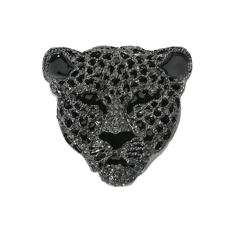 Stone Paved Leopard Pin Brooch: Black made by Aratta