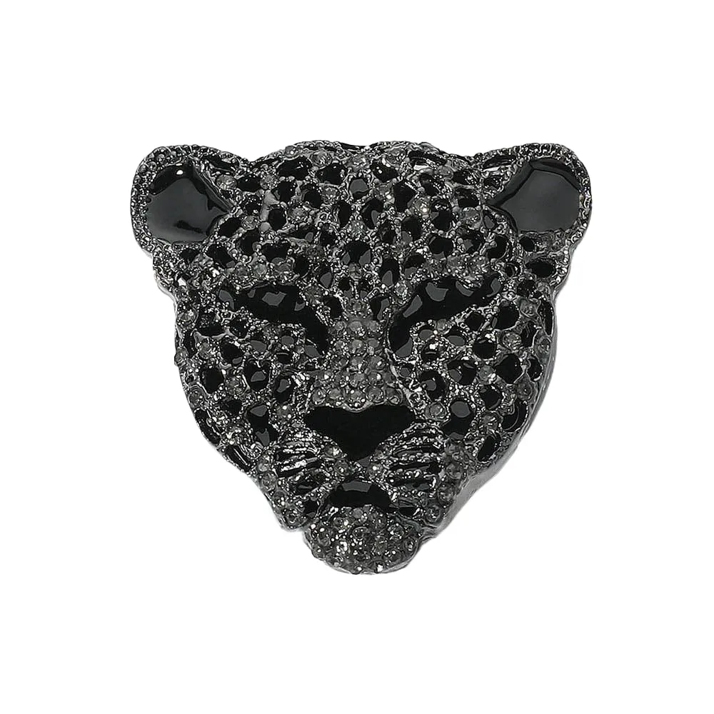 Stone Paved Leopard Pin Brooch: Black sold by Aratta