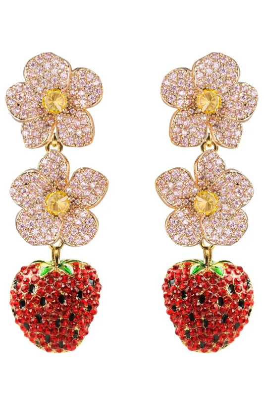 Juicy Strawberry 18K Gold Plated CZ Drop Earrings made by Aratta