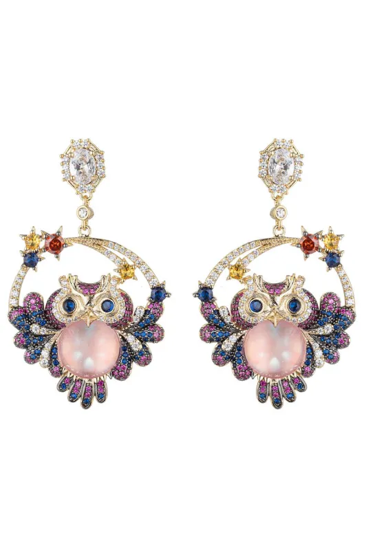 Ambre Owl CZ Drop Earrings made by Aratta