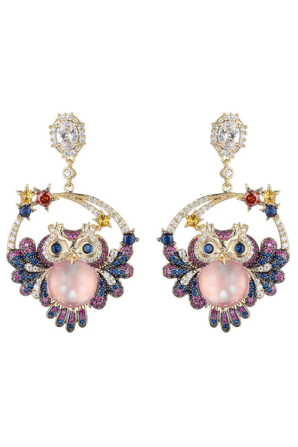 Ambre Owl CZ Drop Earrings sold by Aratta