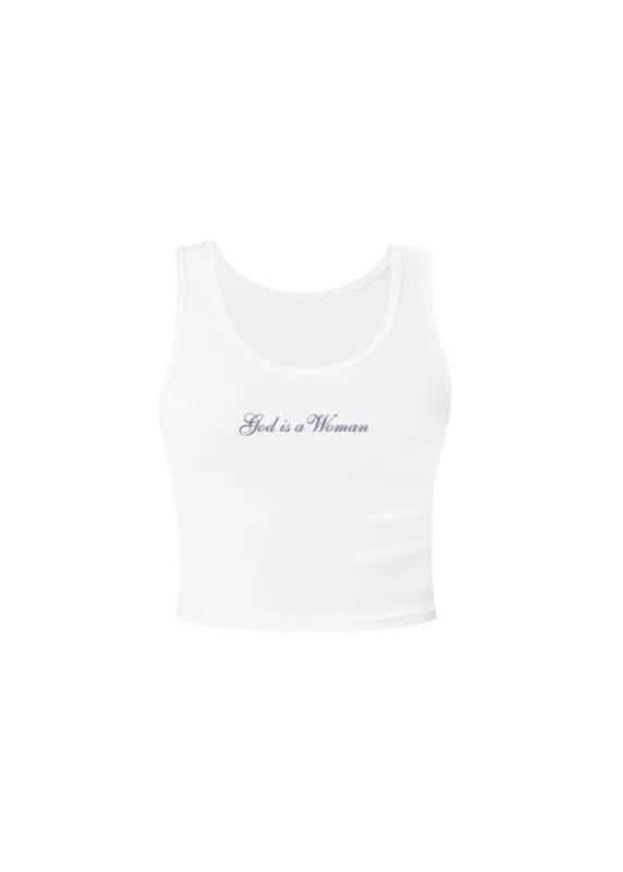 god is a woman cropped tank top sold by Ariana Grande