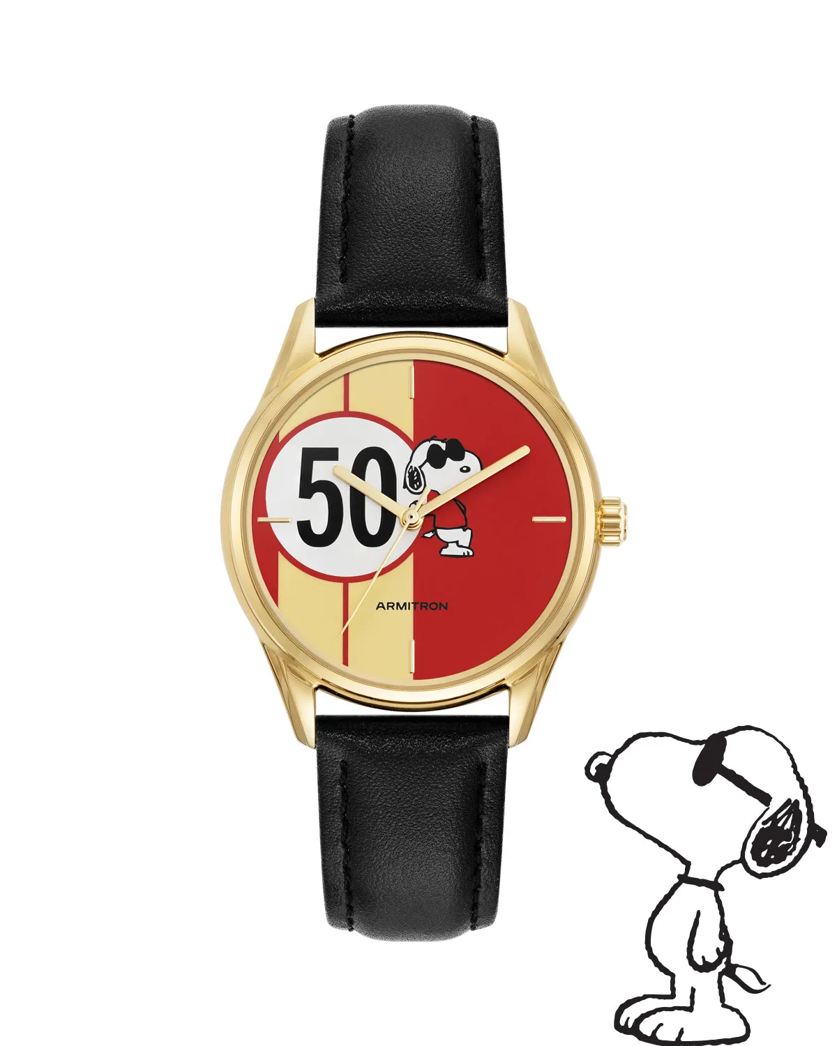 Armitron x Peanuts: Golden Cool | 36mm, Peanuts Black/Gold/Red sold by Armitron