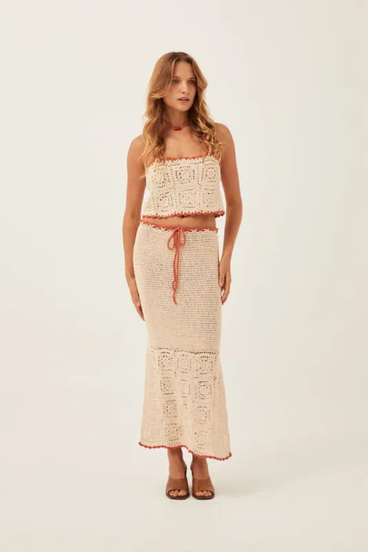 Mystic Crochet Midi Skirt in Sand sold by Arnhem