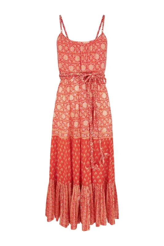 Carmen Strappy Midi Dress in Cherry - Pre-loved sold by Arnhem