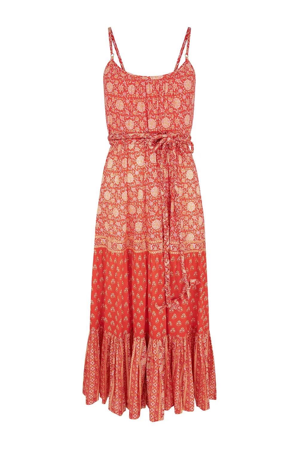 Carmen Strappy Midi Dress in Cherry - Pre-loved sold by Arnhem