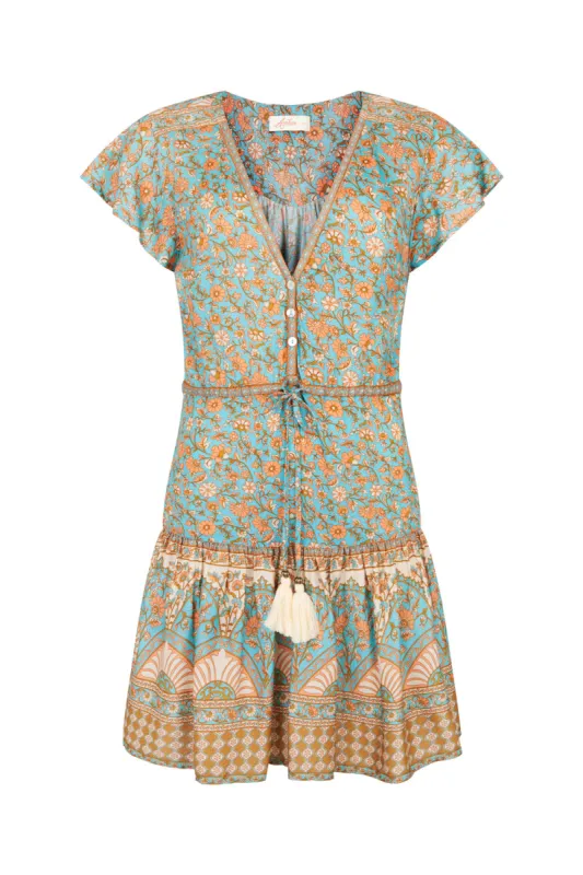 Oria Mini Dress in Teal sold by Arnhem