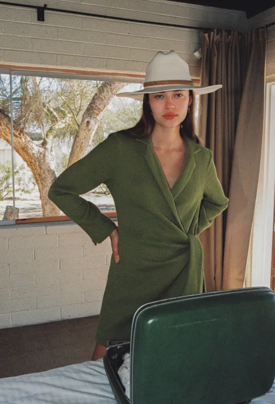 Maya Wrap Dress in Olive sold by Arnhem