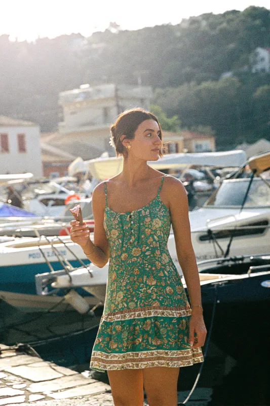 Sabba Strappy Mini Dress in Eden Green sold by Arnhem