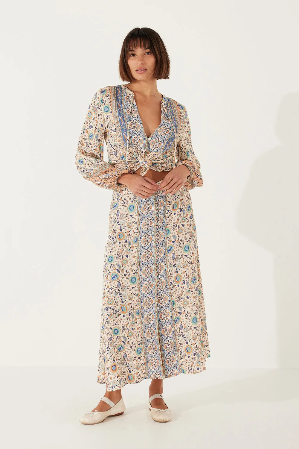 Gabriel Midi Skirt in Sand sold by Arnhem