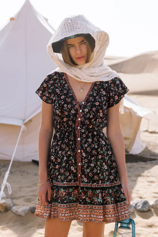 Camilla Mini Dress in Midnight Blooms - Pre-loved sold by Arnhem