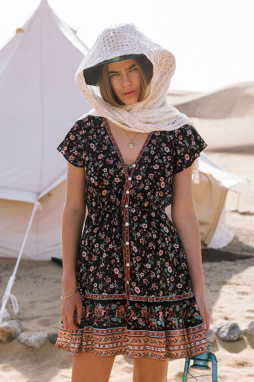 Camilla Mini Dress in Midnight Blooms - Pre-loved sold by Arnhem