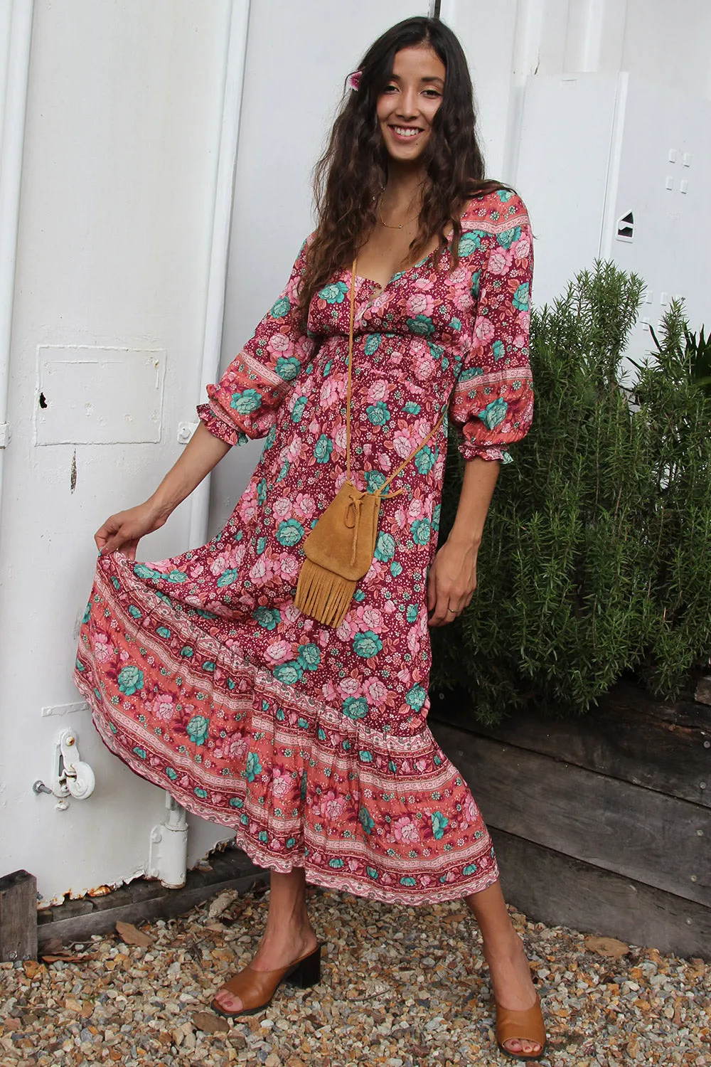 Amberley Prairie Midi Dress in Ruby - Pre-loved sold by Arnhem