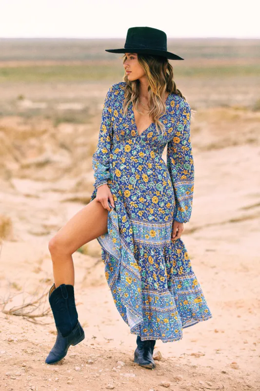 Phoebe Shirred Boho Dress in Waterfall - Pre-loved sold by Arnhem