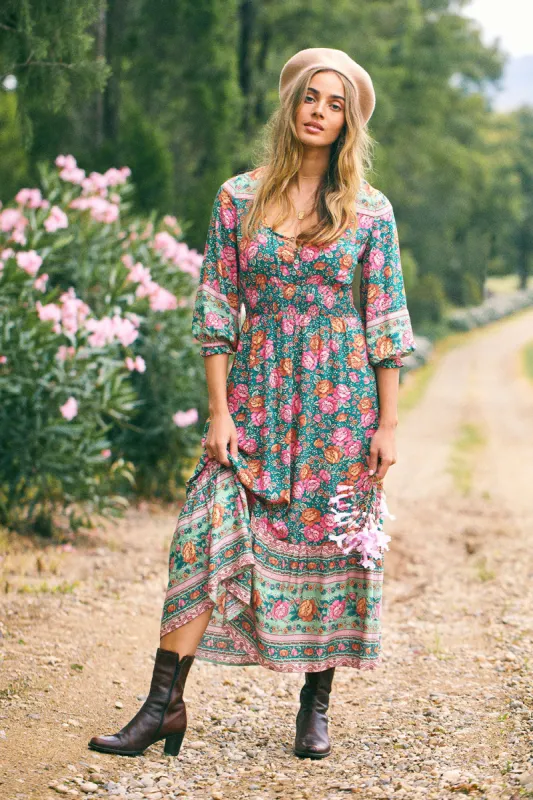 Amberley Prairie Midi Dress in Emerald - Pre-loved sold by Arnhem