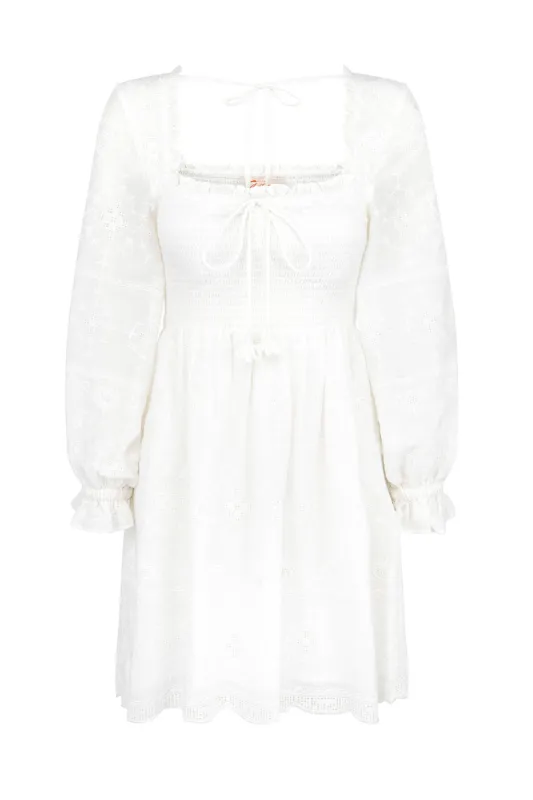 Eden Shirred Mini Dress in Cloud sold by Arnhem