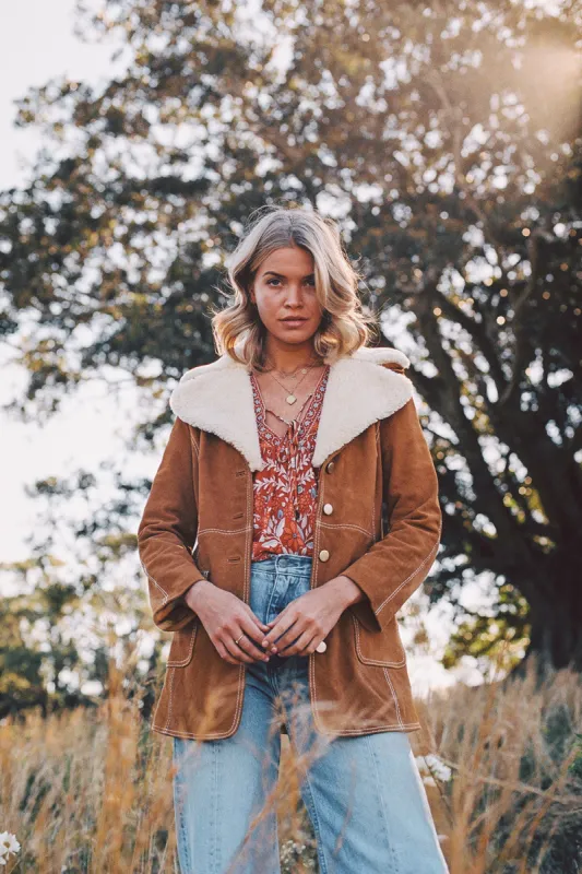 Farrah Suede Jacket in Tan - Pre-loved sold by Arnhem