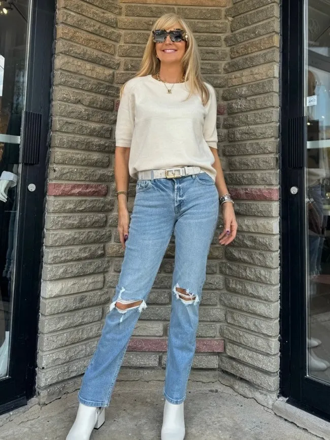 Straight Leg Distress Jeans | JN618 sold by Artizan