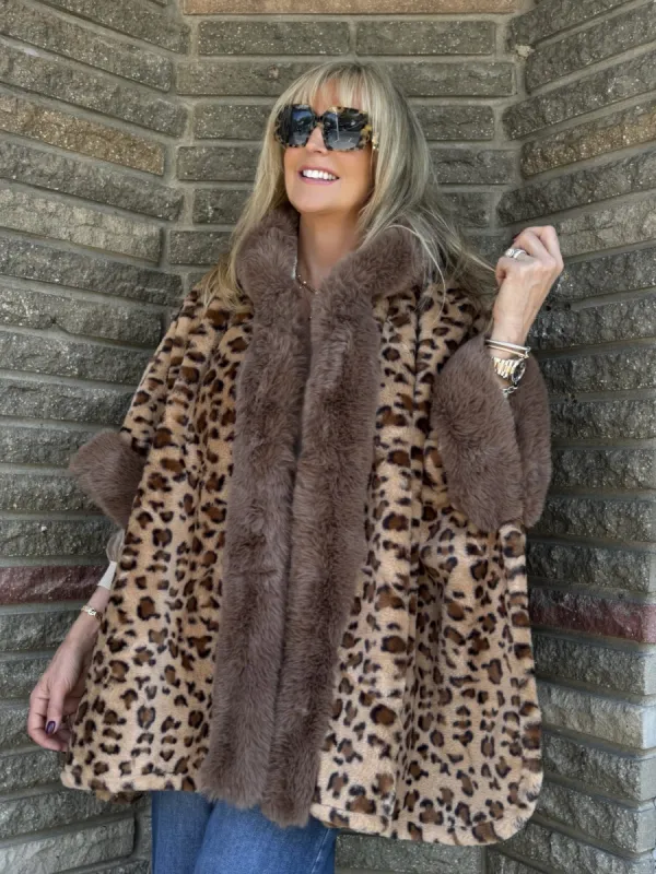 Leopard Chic Loose Cardi With Fur Trim | C603 sold by Artizan