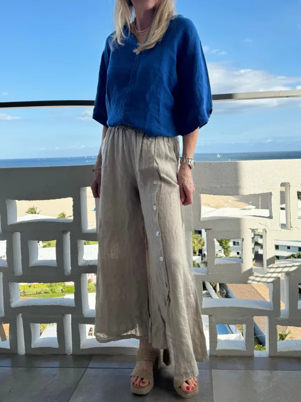 Italian Linen Button Down Palazzo Capris | PA665 sold by Artizan