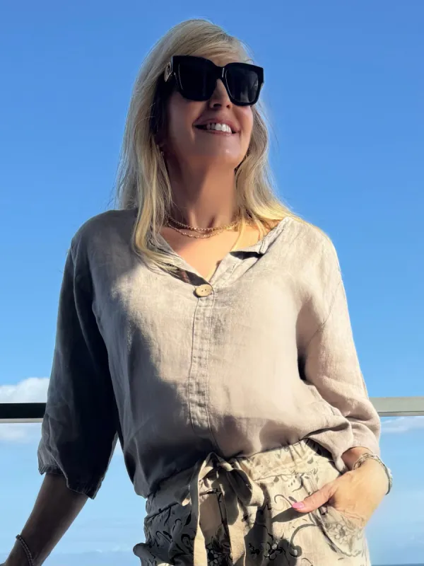 Lovely In Linen Button Design Blouse | T732 sold by Artizan