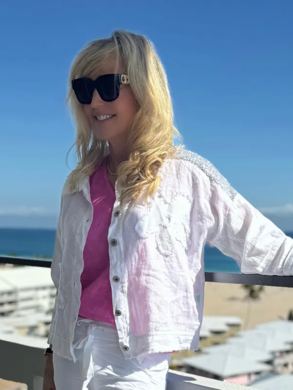 Italian Linen Embellished Jacket | JK801 sold by Artizan