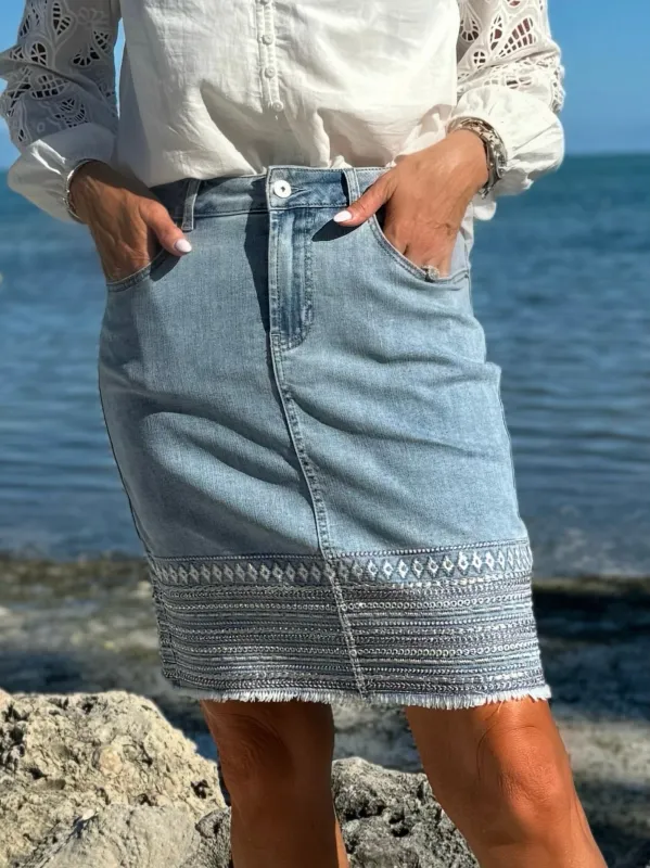 Denim Skirt With Embellished Design | SK619 sold by Artizan