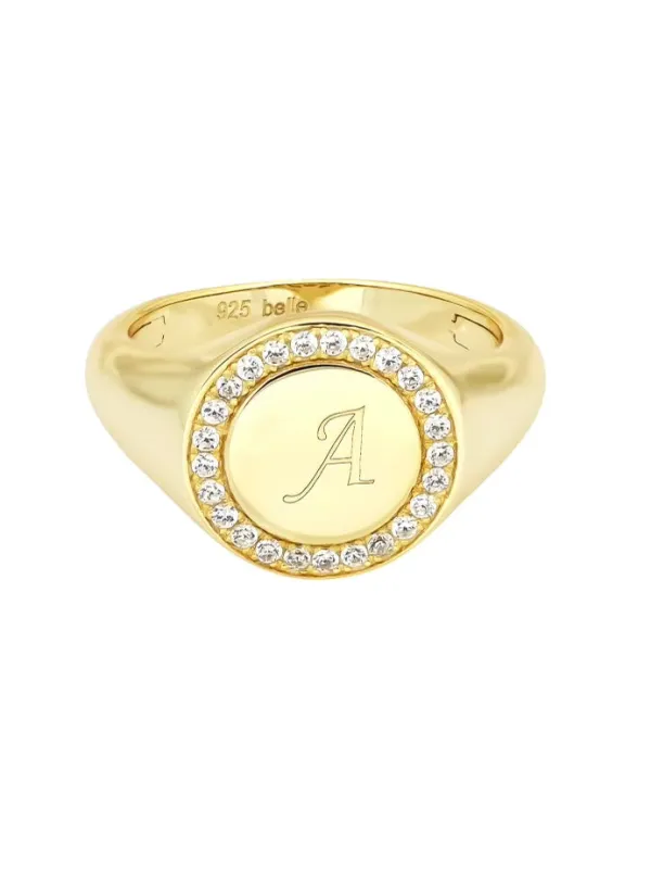 Belle Initial Signet CZ Ring sold by Artizan