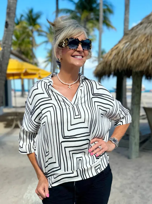 Geo Pattern Woven V-Neck Blouse | R866 sold by Artizan